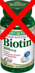 Biotin bottle used for hair loss without a sufficient dosage.
